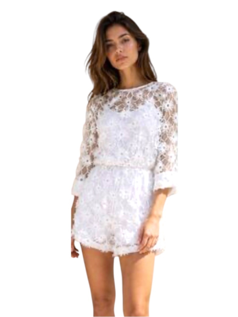 White 3D Floral Lace Romper 🤍🌸